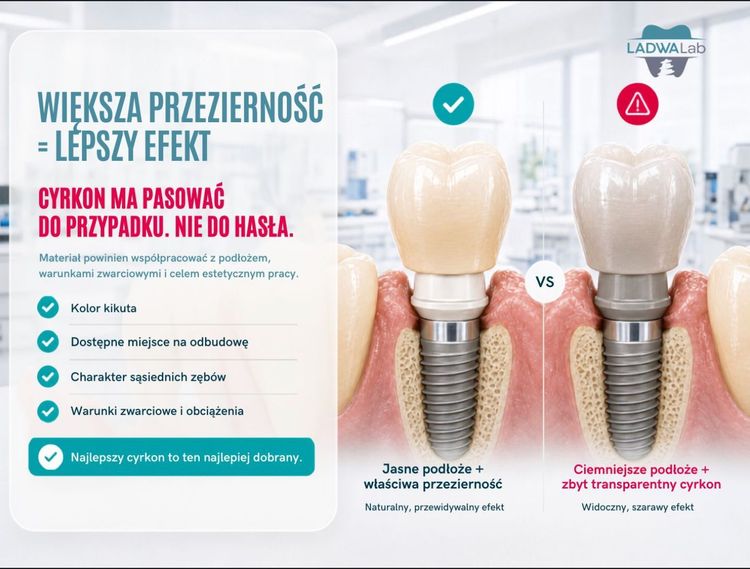 Większa przezierność cyrkonu to nie zawsze wyższa estetyka. Dlaczego korony stają się szare?